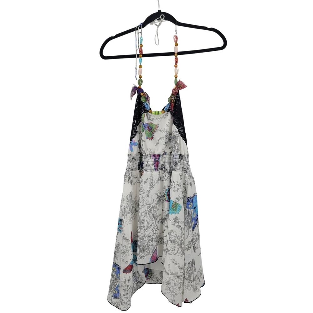 Y2K Fairy Grunge Butterfly Halter Baby Doll Top Sz M Beaded Sharkbite Sheer